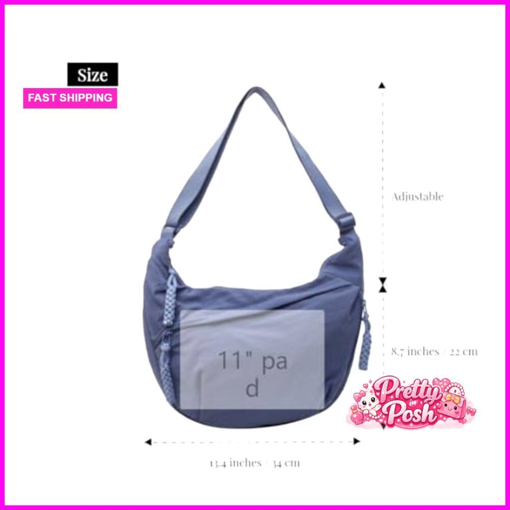 Nylon Crossbody Bag, Medium Crescent Purse with Adjustable Strap - Picture 5 of 7